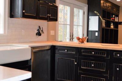 Distressed Finish Is A Nice Touch Complimenting The Kohler Farm Sink